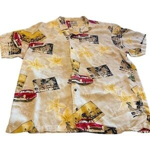 Steve & Barry's Mens Hawaiian Shirt XXL Tan‎ Cars 100% Rayon